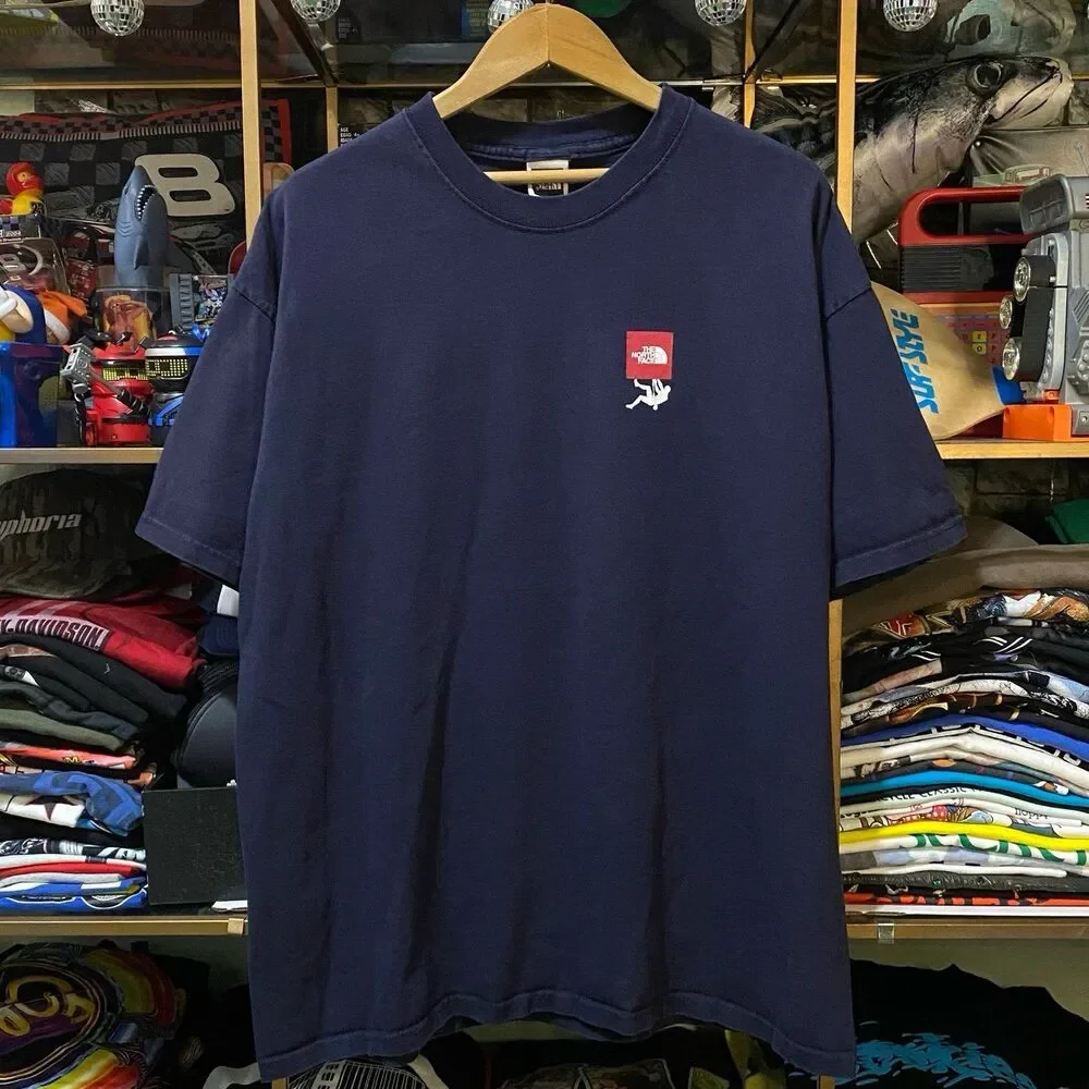 Vintage Y2K The North Face Red Box Climber Logo T Shirt Navy Blue Mens Large